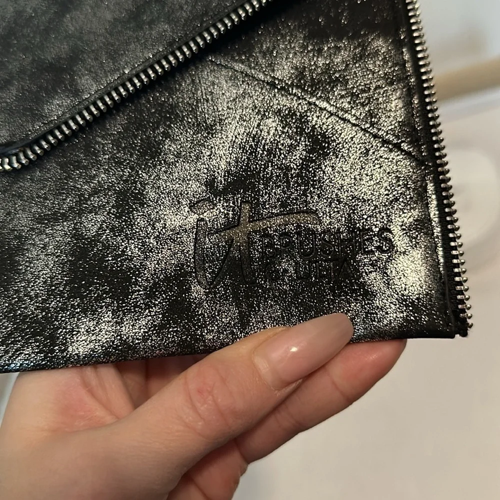It Cosmetics Black and Silver Makeup Bag Clutch NWOT